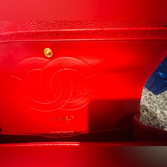 CHANEL JUMBO DOUBLE FLAP RED quilted caviar leather handbag - Picture 13 of 17